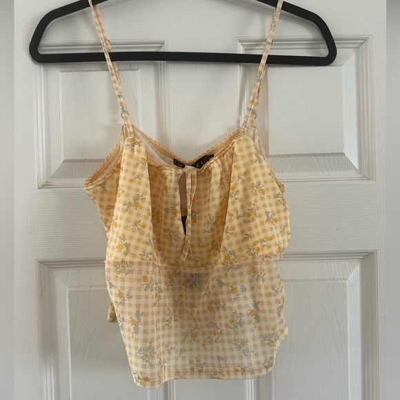 Motel rocks yellow floral gingham tank top spaghetti straps womens size XL large - Picture 4 of 8